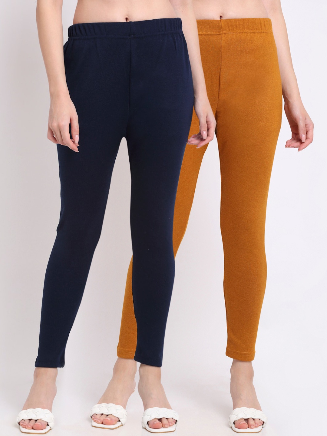 

TAG 7 Women Set Of 2 Solid Ankle-Length Leggings, Navy blue
