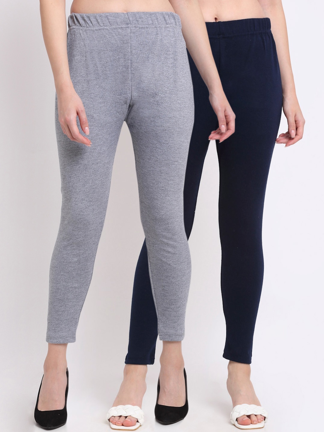 

TAG 7 Women Pack Of 2 Solid Ankle Length Leggings, Navy blue