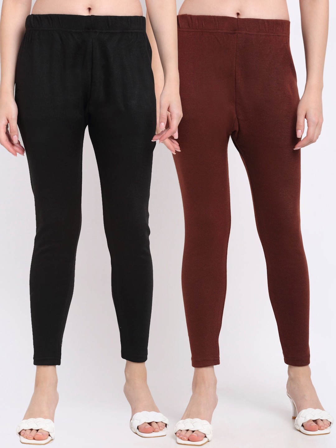 

TAG 7 Women Pack Of 2 Solid Ankle-Length Leggings, Black