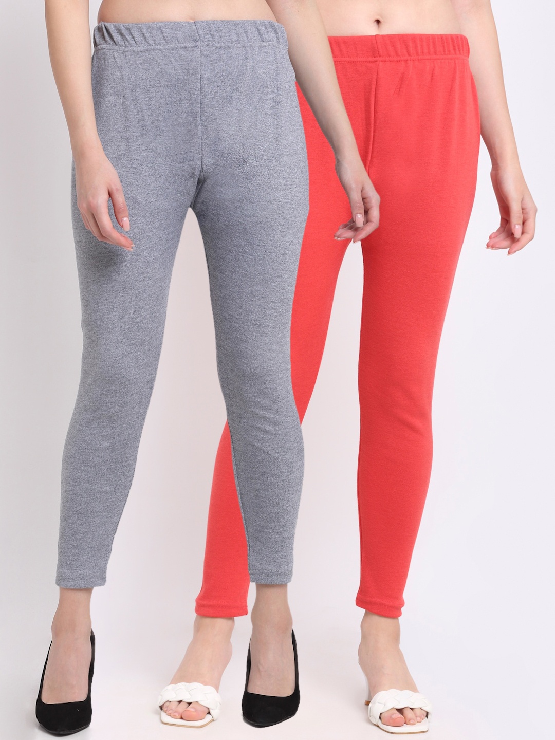 

TAG 7 Women Set Of 2 Solid Ankle Length Leggings, Peach