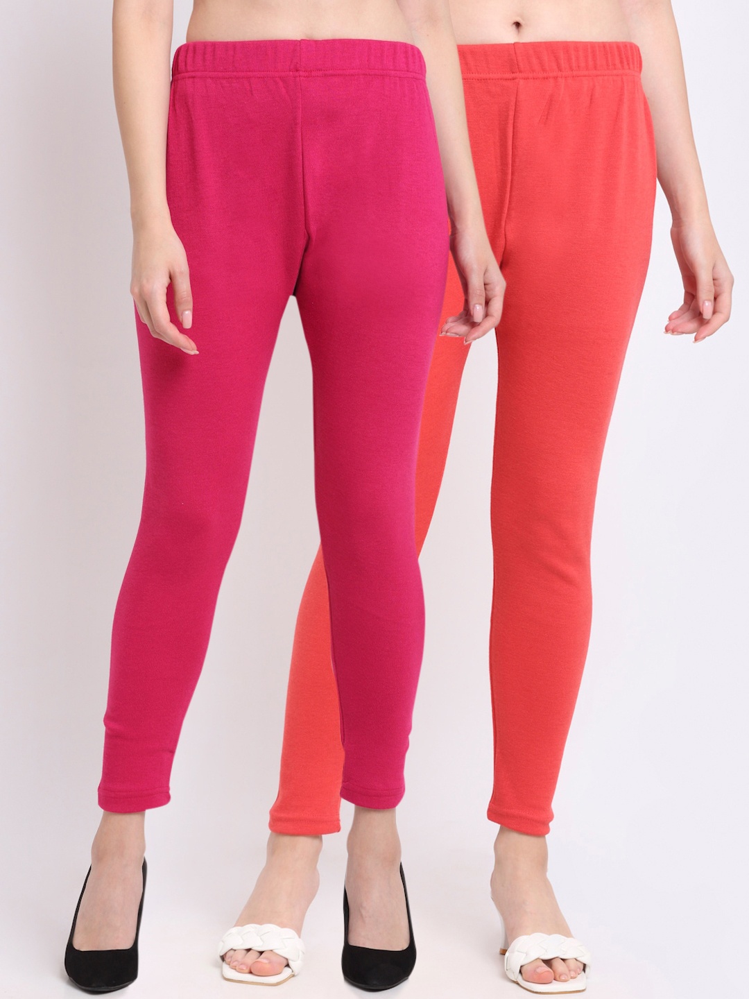 

TAG 7 Women Pack Of 2 Solid Ankle-Length Leggings, Peach