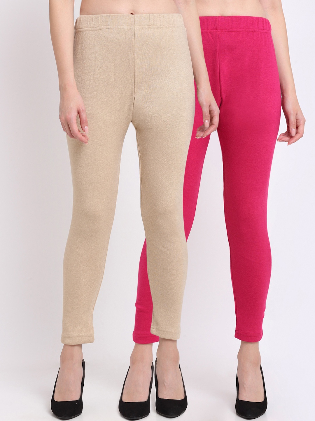 

TAG 7 Women Pack Of 2 Solid Ankle-Length Wool Leggings, Pink