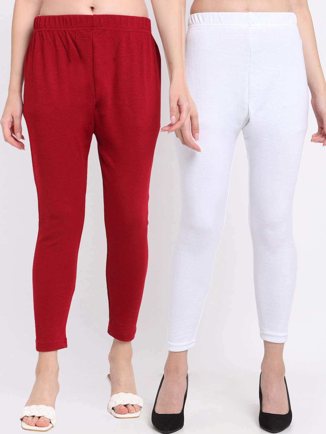 

TAG 7 Women Pack Of 2 Solid Ankle Length Leggings, Maroon