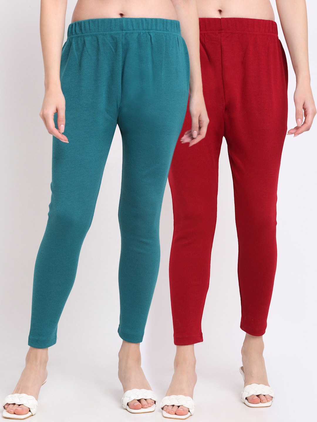 

TAG 7 Women Pack Of 2 Solid Ankle-Length Leggings, Maroon