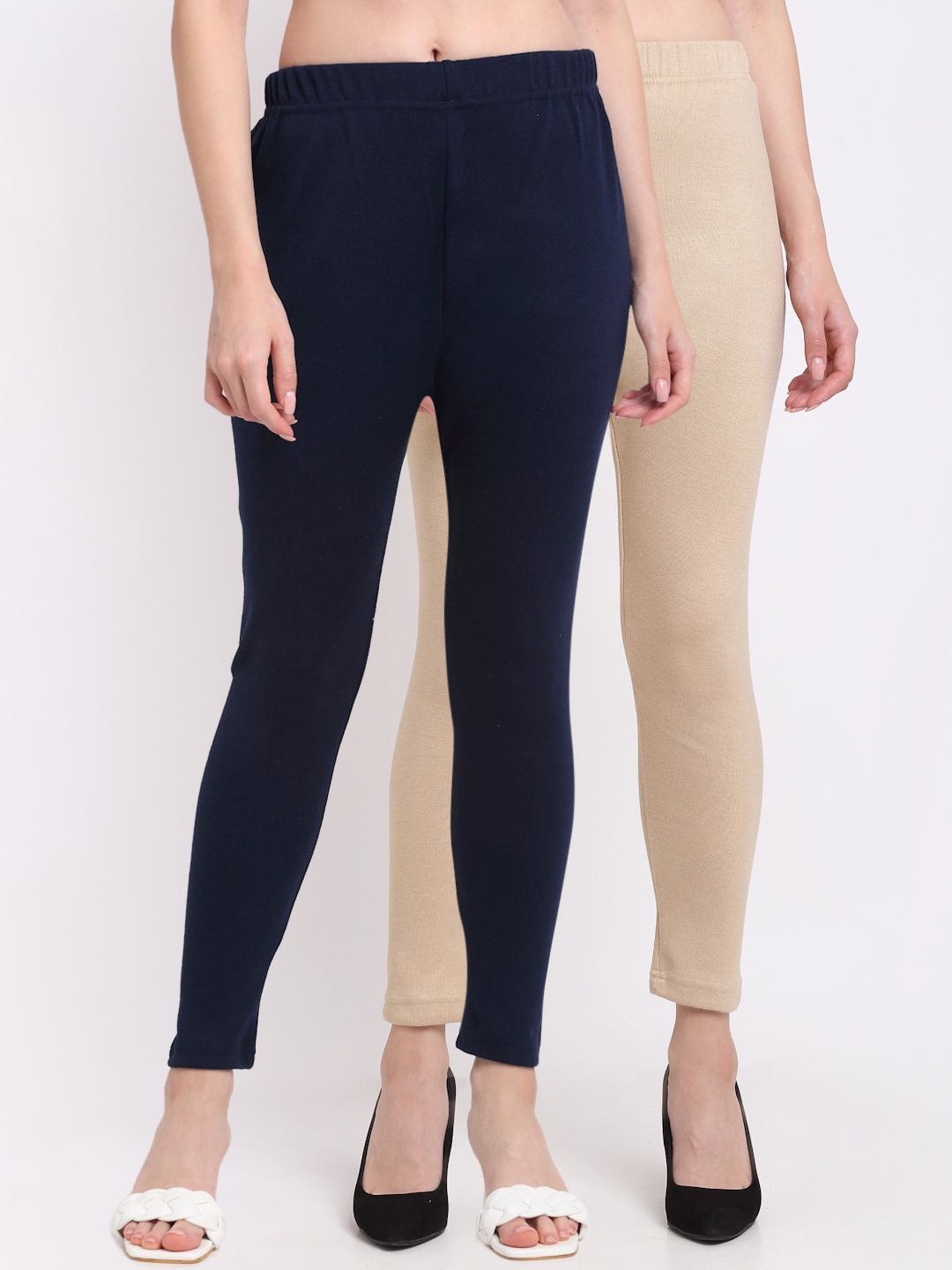 

TAG 7 Women Pack Of 2 Solid Ankle Length Leggings, Navy blue