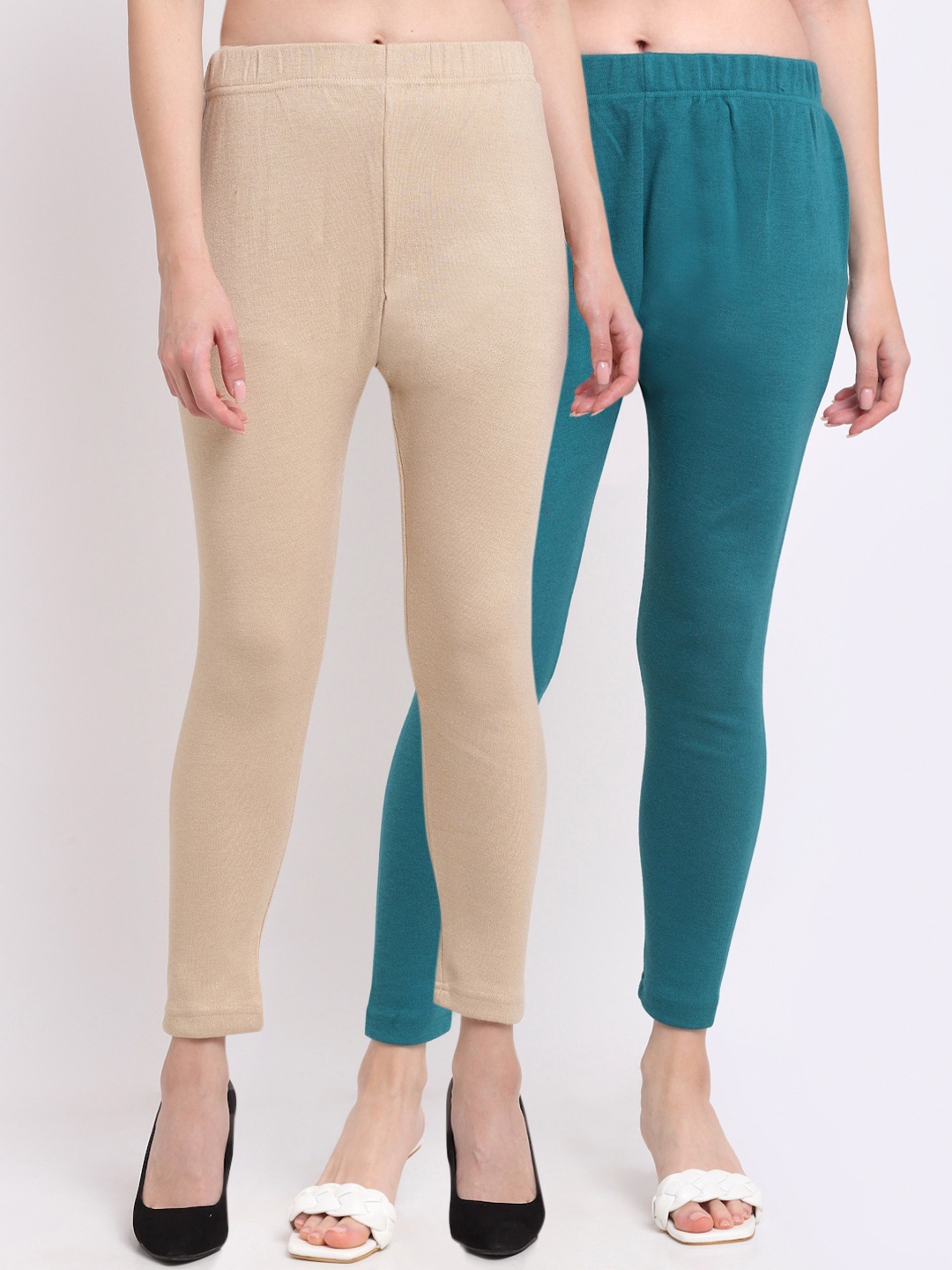 

TAG 7 Women Pack Of 2 Solid Wool Blend Ankle-Length Leggings, Turquoise blue