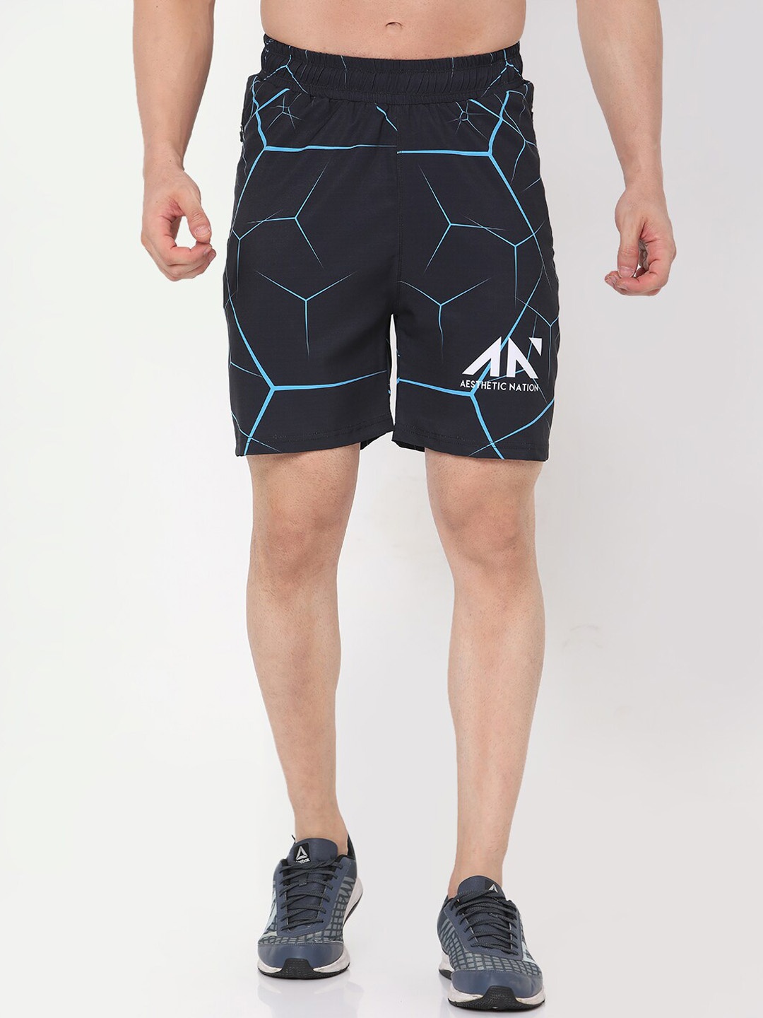 

AESTHETIC NATION Men Black Printed Sports Shorts
