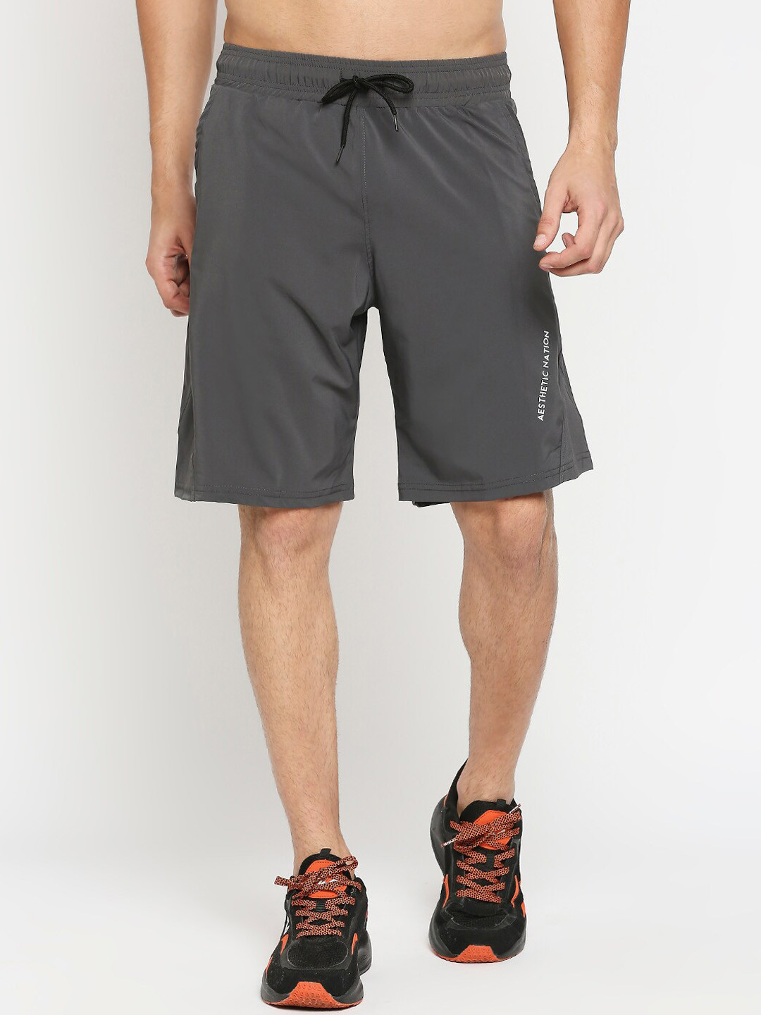 

AESTHETIC NATION Men Grey Printed Sports Shorts