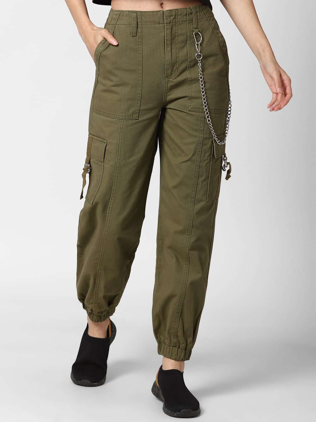 

FOREVER 21 Women Olive Green Cargos Trousers