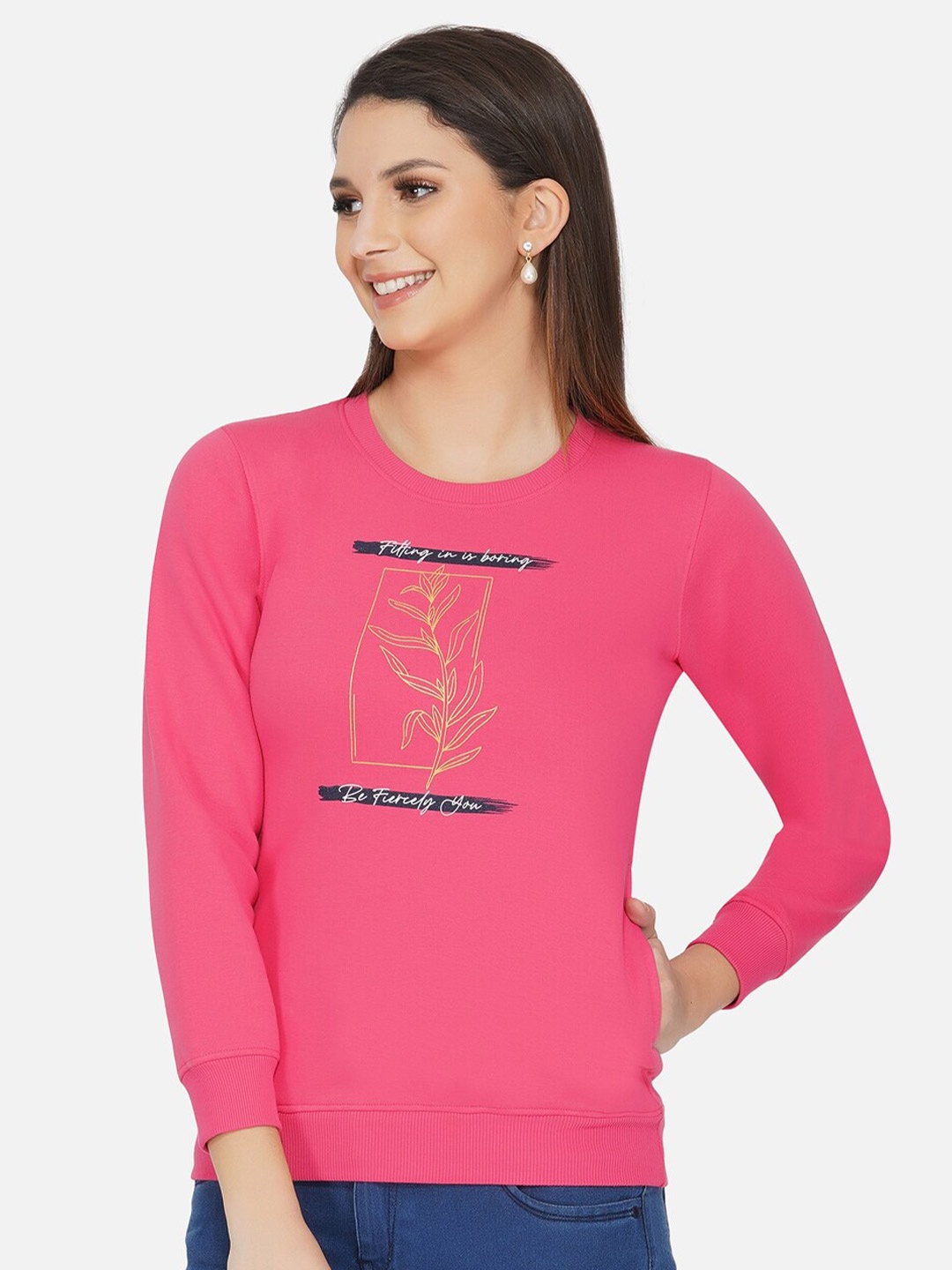

FABNEST Women Pink Printed Sweatshirt