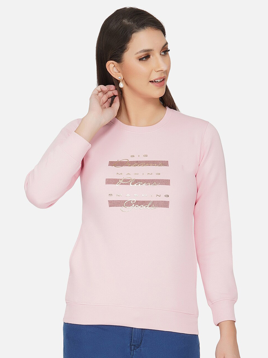 

FABNEST Women Pink Printed Sweatshirt