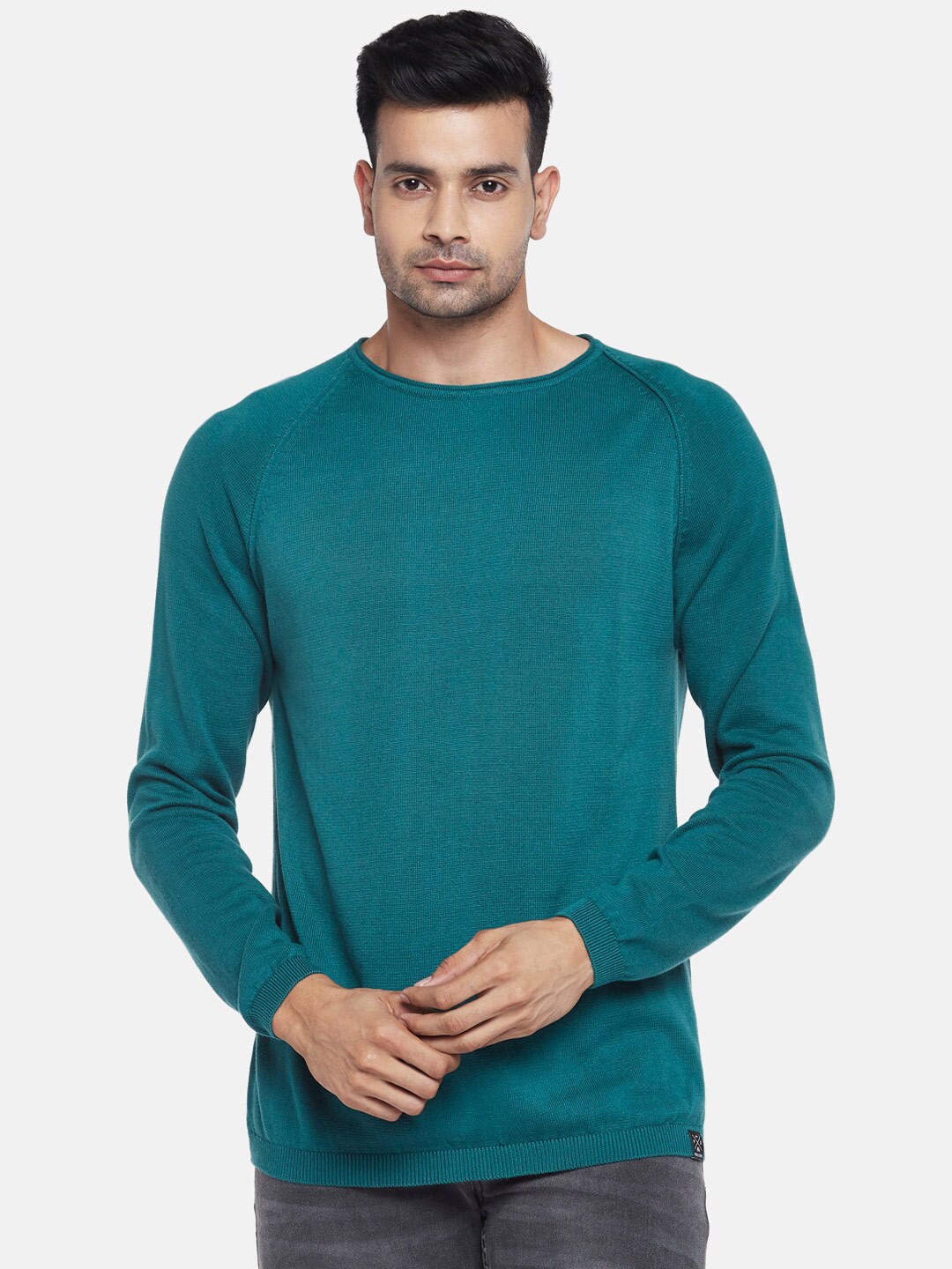 

People Men Green Pure Cotton Pullover