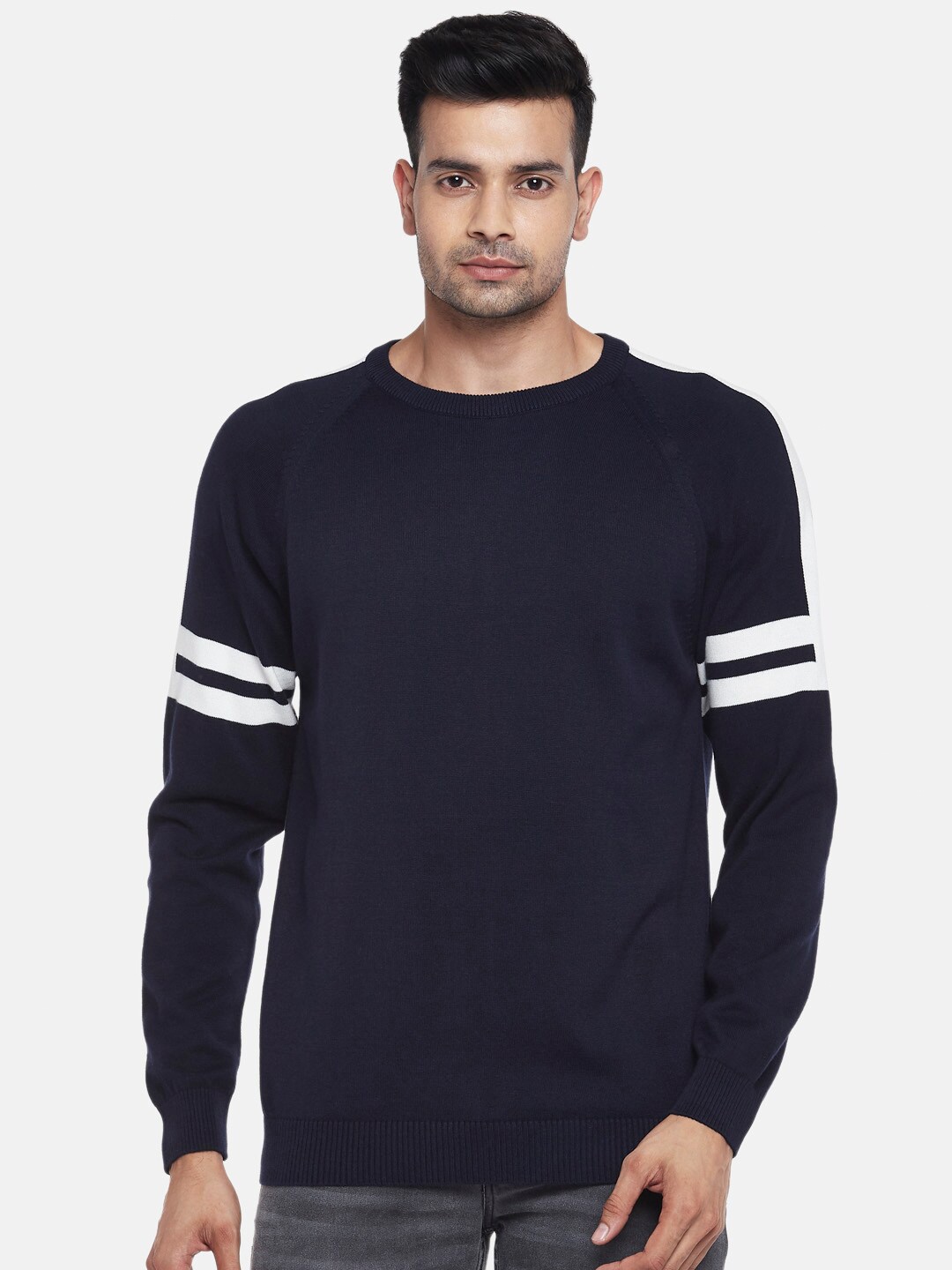 

People Men Navy Blue & White Pullover