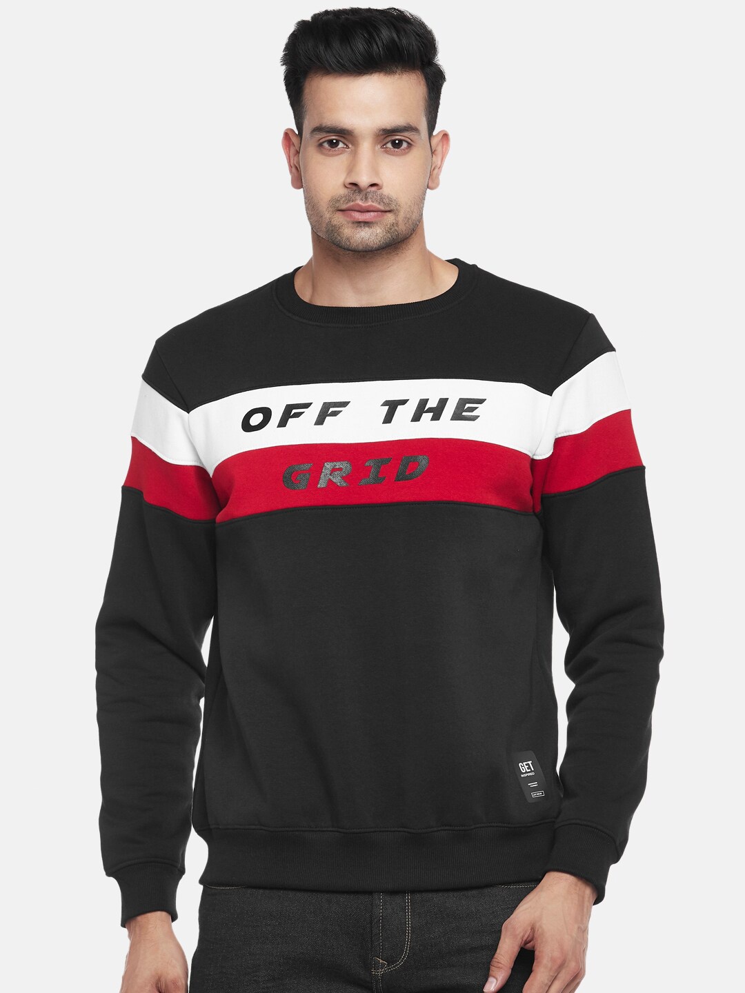 

People Men Black Colourblocked Sweatshirt