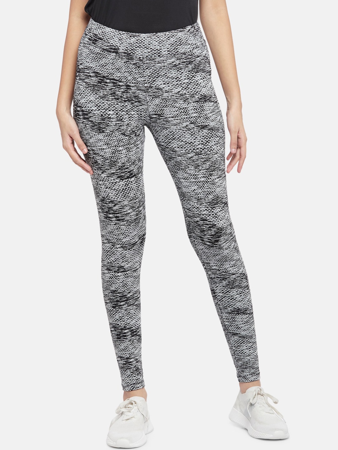 

Ajile by Pantaloons Women Black & White Printed Pure Cotton Ankle-Length Tights
