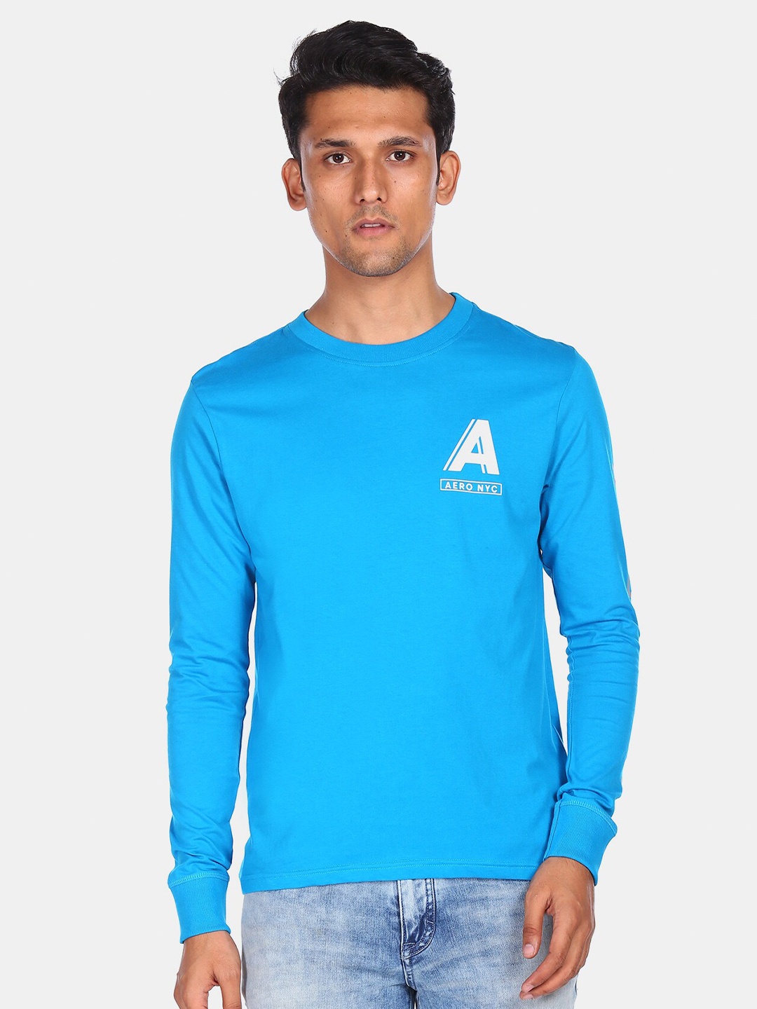 

Aeropostale Men Blue Typography Pure Cotton Printed T-shirt