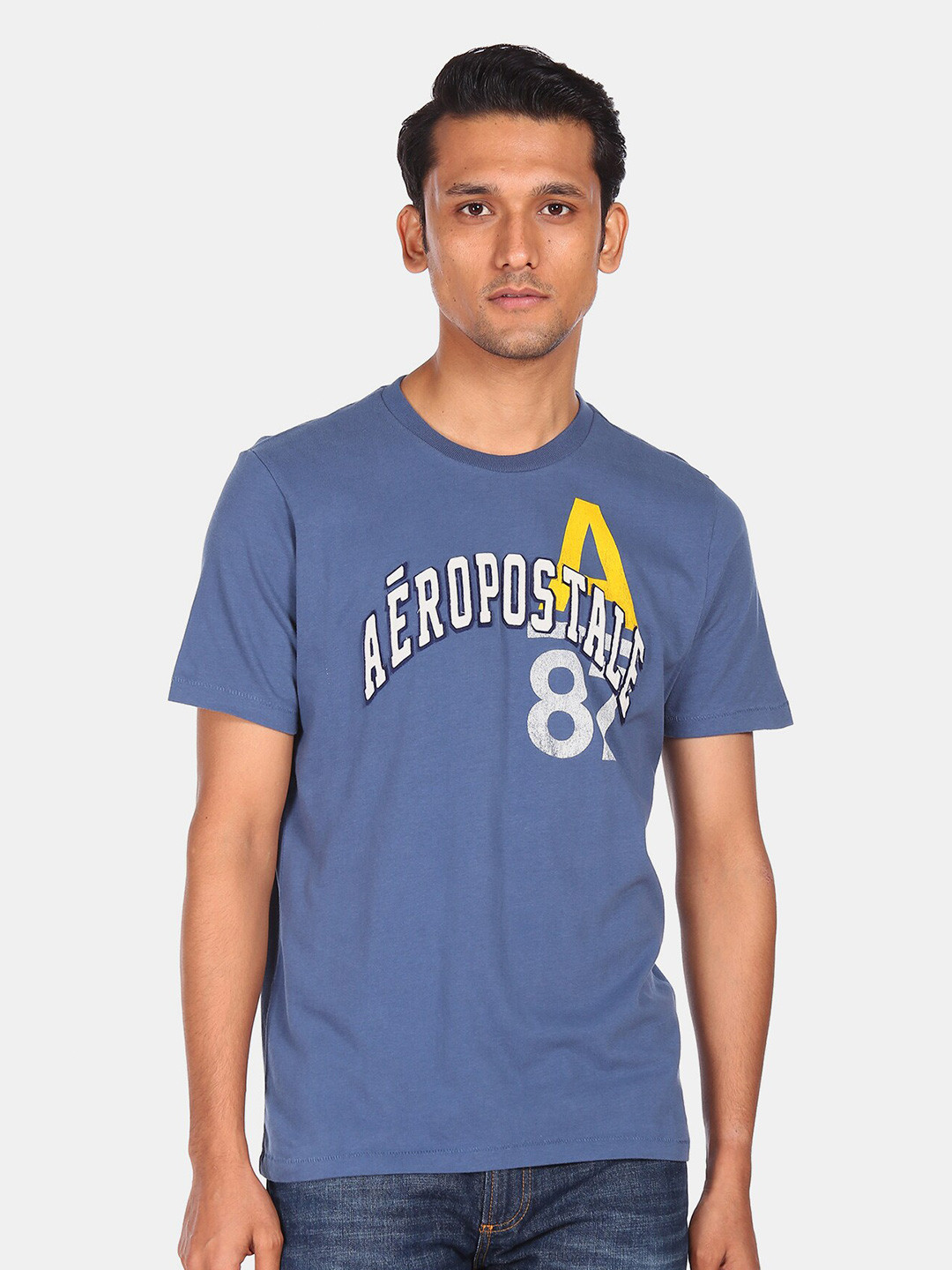 

Aeropostale Men Blue Cotton Typography Printed Applique T-shirt