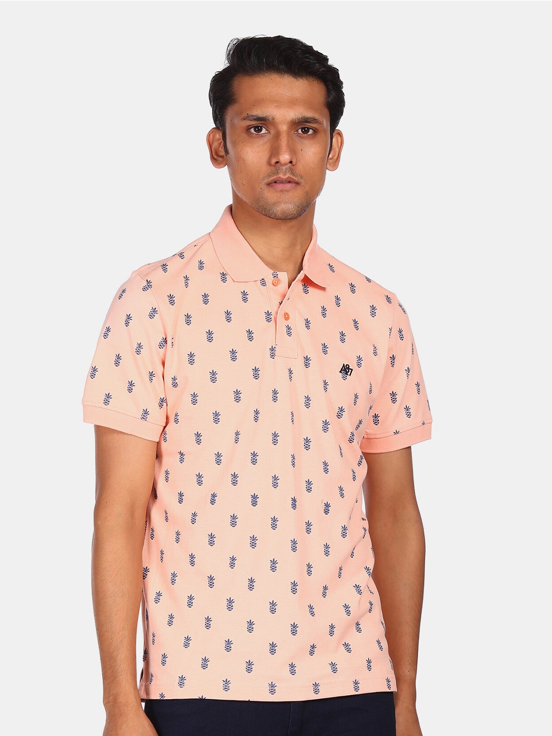 

Aeropostale Men Pink Printed Polo Collar Pockets T-shirt
