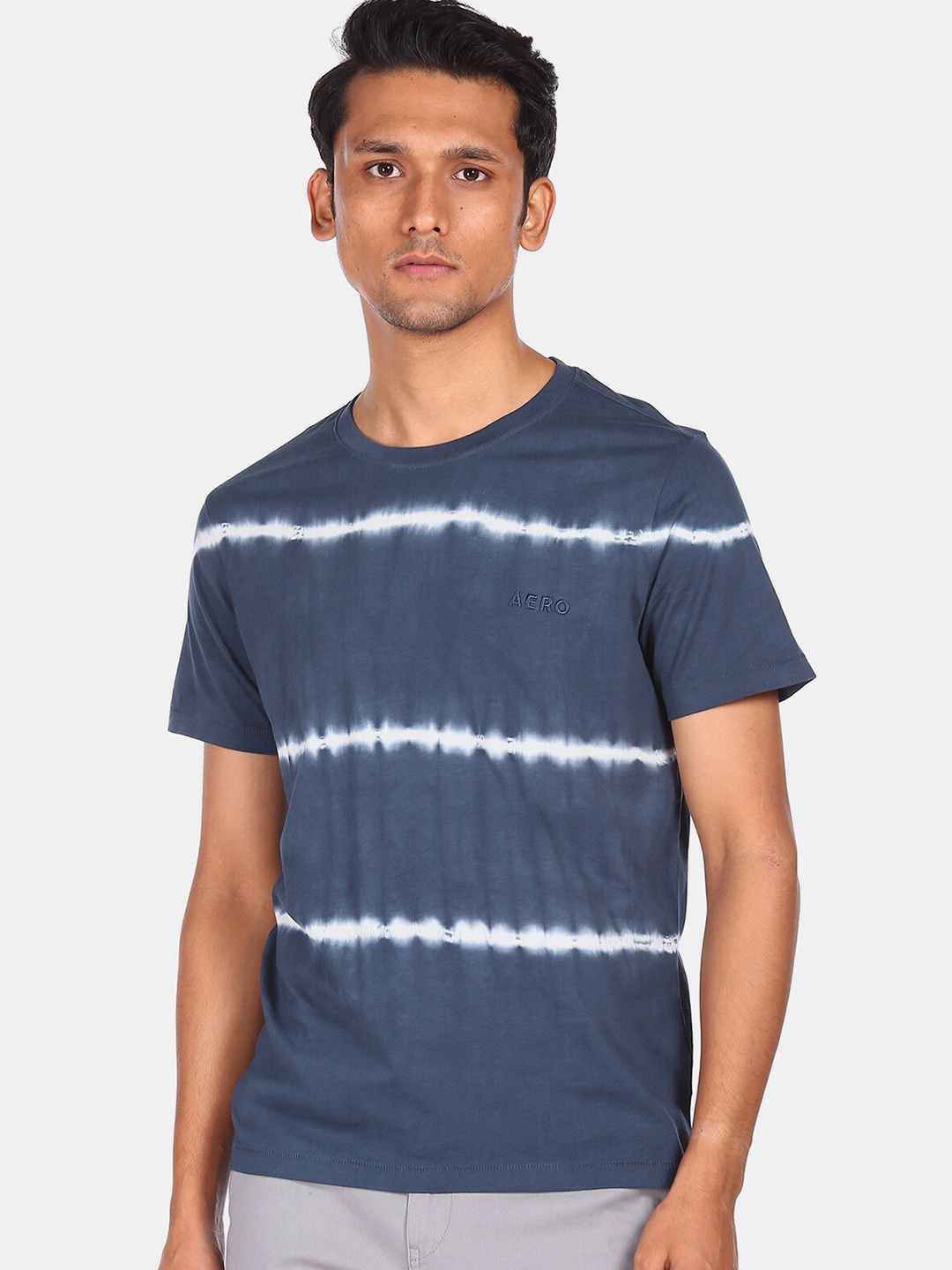 

Aeropostale Men Blue & White Tie and Dye Dyed Pure Cotton T-shirt