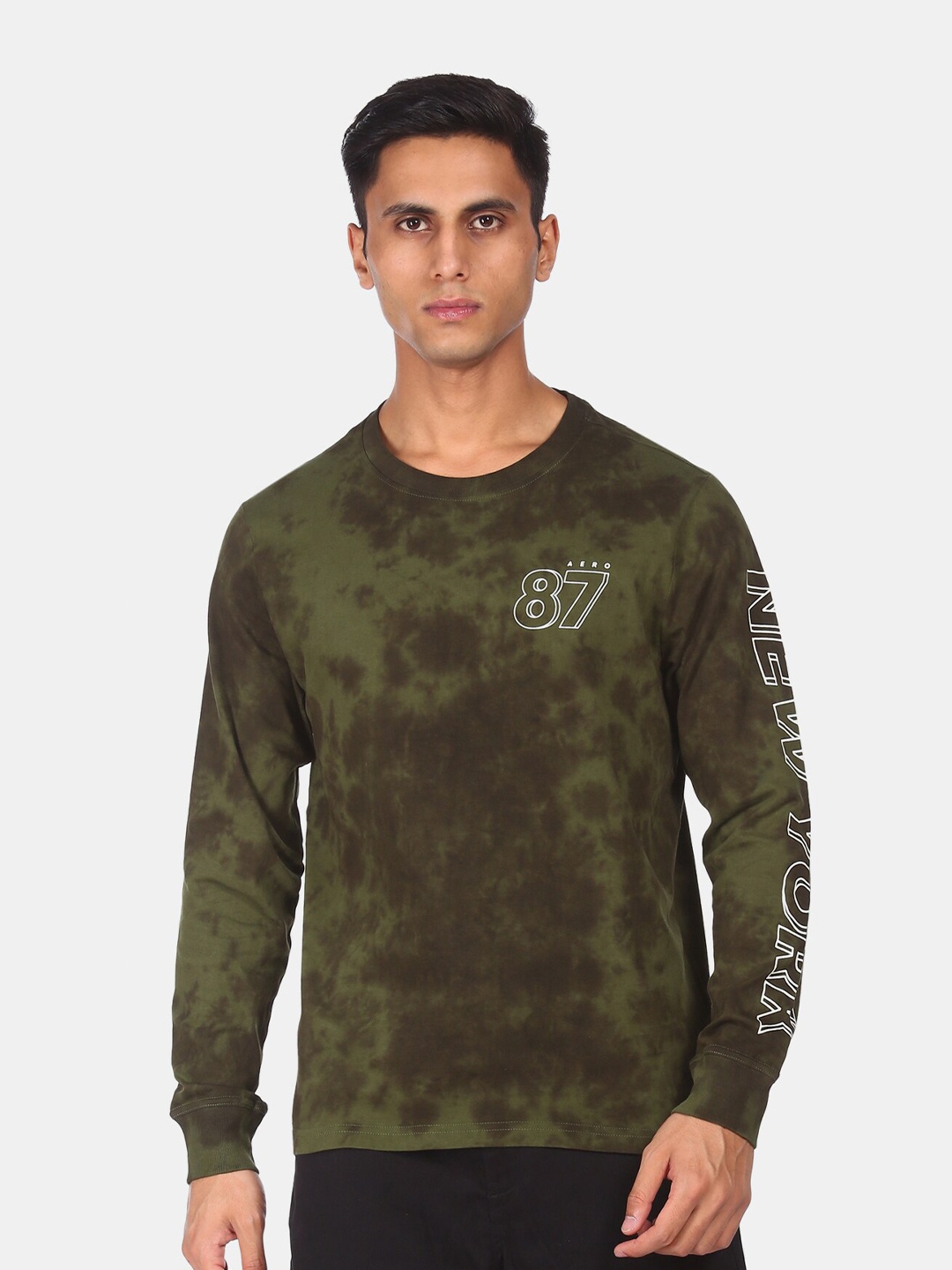 

Aeropostale Men Green & Black Tie and Dye Dyed Pure Cotton T-shirt