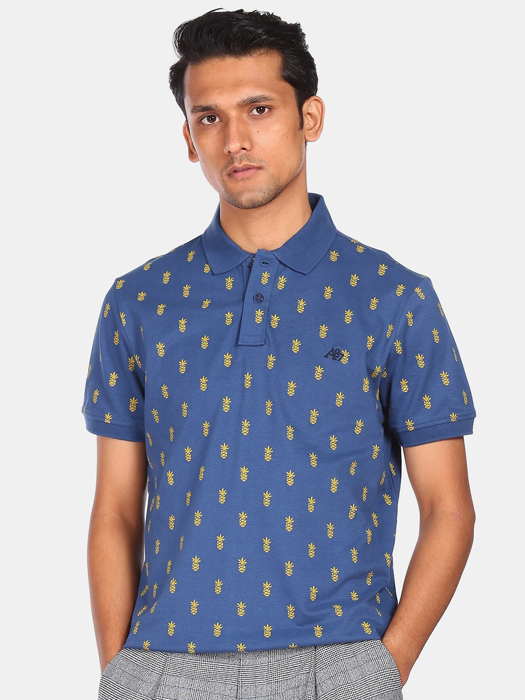 

Aeropostale Men Blue Printed Polo Collar T-shirt