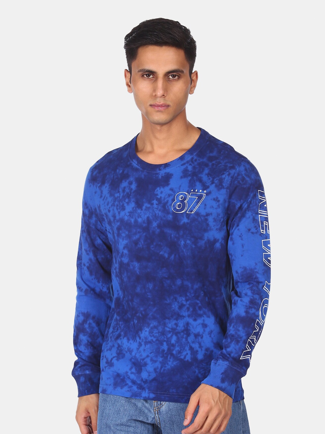 

Aeropostale Men Blue Tie and Dye Dyed Cotton T-shirt
