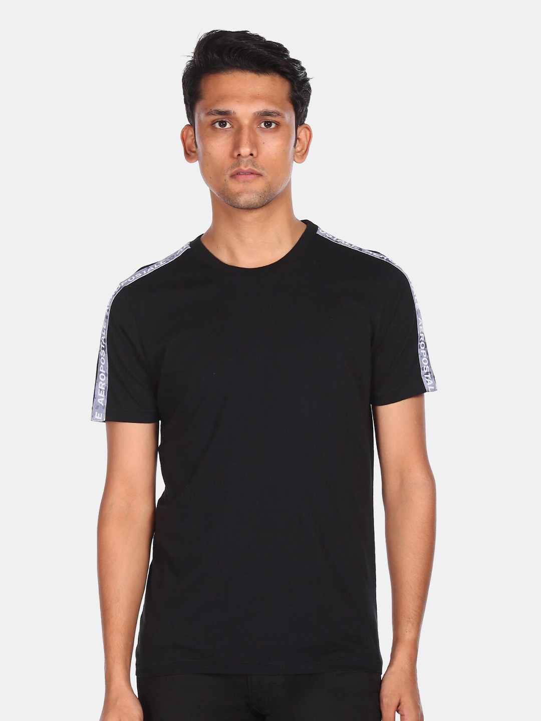 

Aeropostale Men Black Brand Logo Printed Cotton T-shirt
