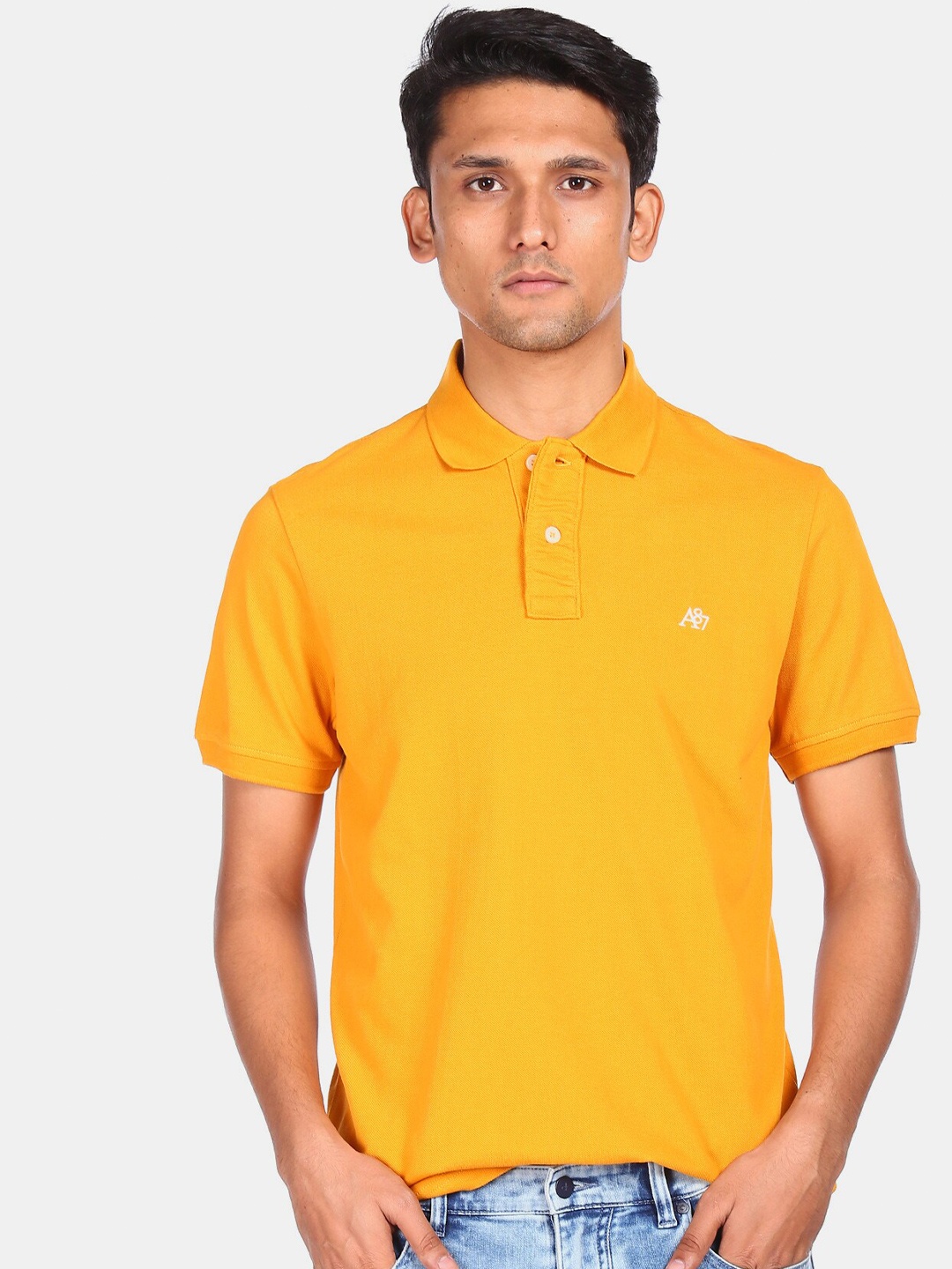 

Aeropostale Men Mustard Polo Collar T-shirt