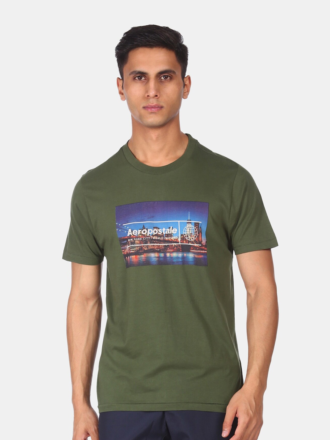 

Aeropostale Men Green & Blue Printed T-shirt