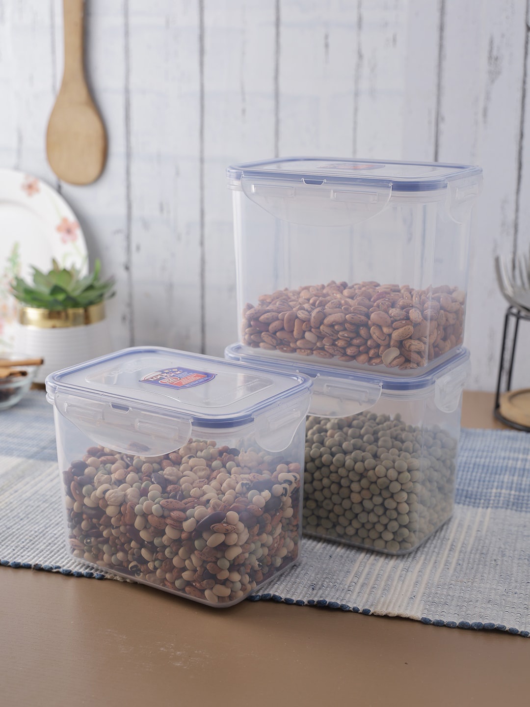 

Lock & Lock Set Of 3 Transparent Solid Airtight Food Containers With Leak Proof Lid