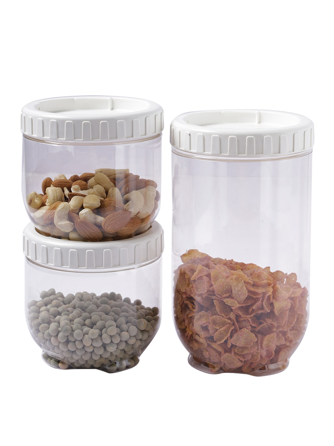 

Lock & Lock Set Of 3 Transparent & White Solid Airtight Food Storage Containers