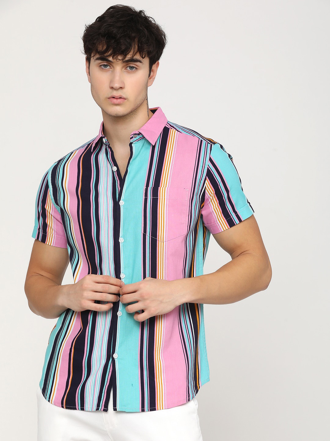 

KETCH Slim Fit Striped Cotton Casual Shirt, Pink