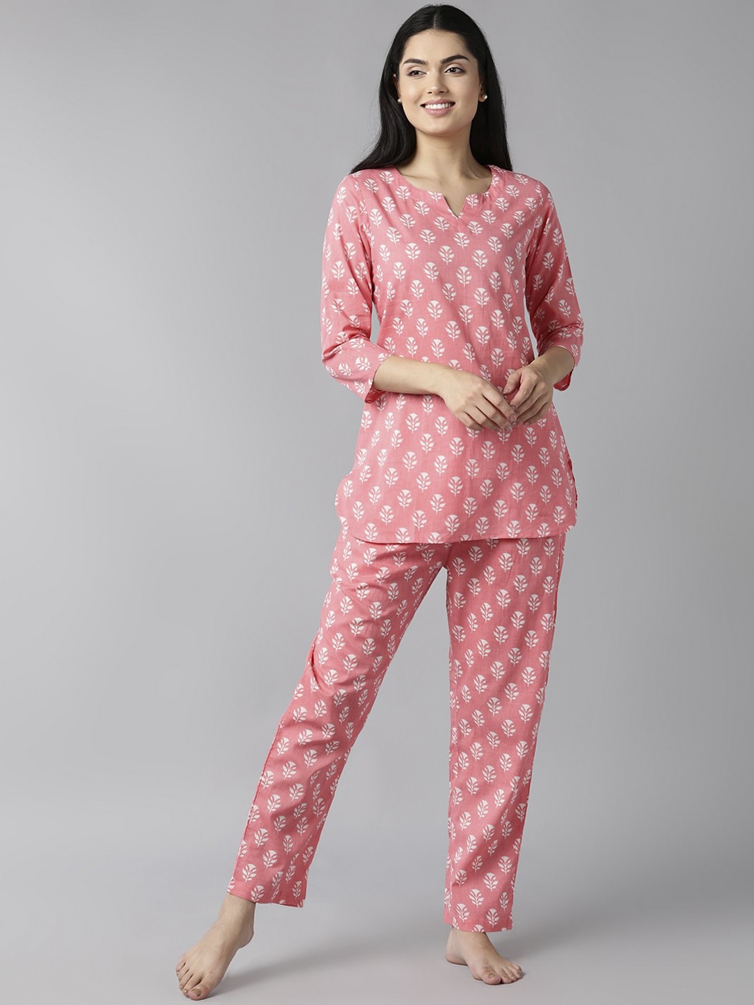 

AHIKA Women Coral Printed Cotton Night Suit