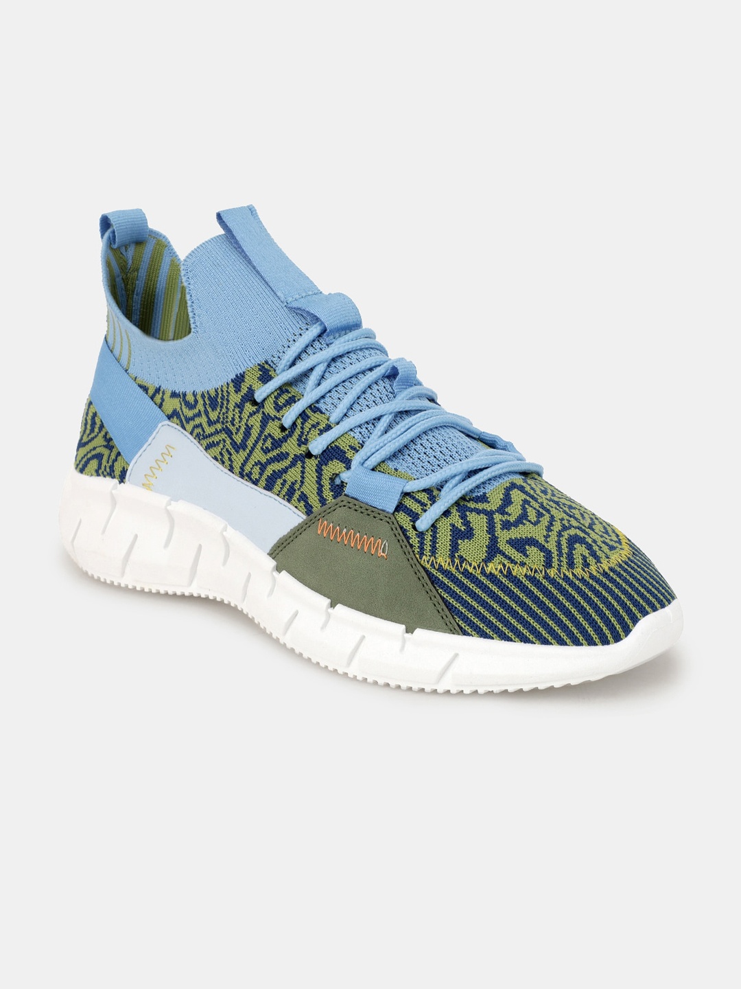 

RapidBox Men Blue & Green Woven Design Sneakers