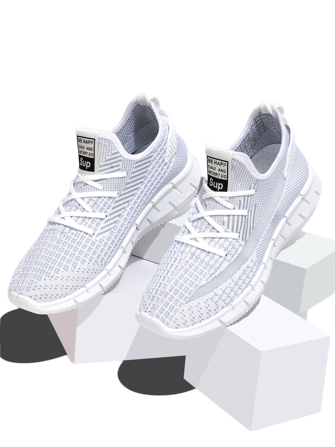 

RapidBox Men White Woven Design Sneakers