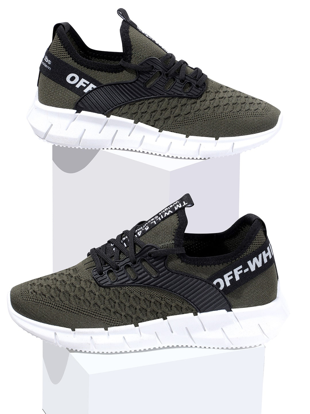 

RapidBox Men Olive Green Textured Sneakers