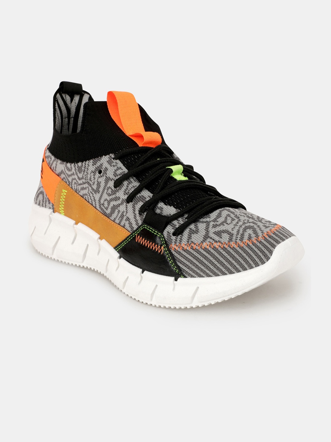 

RapidBox Men Grey & Orange Woven Design Sneakers
