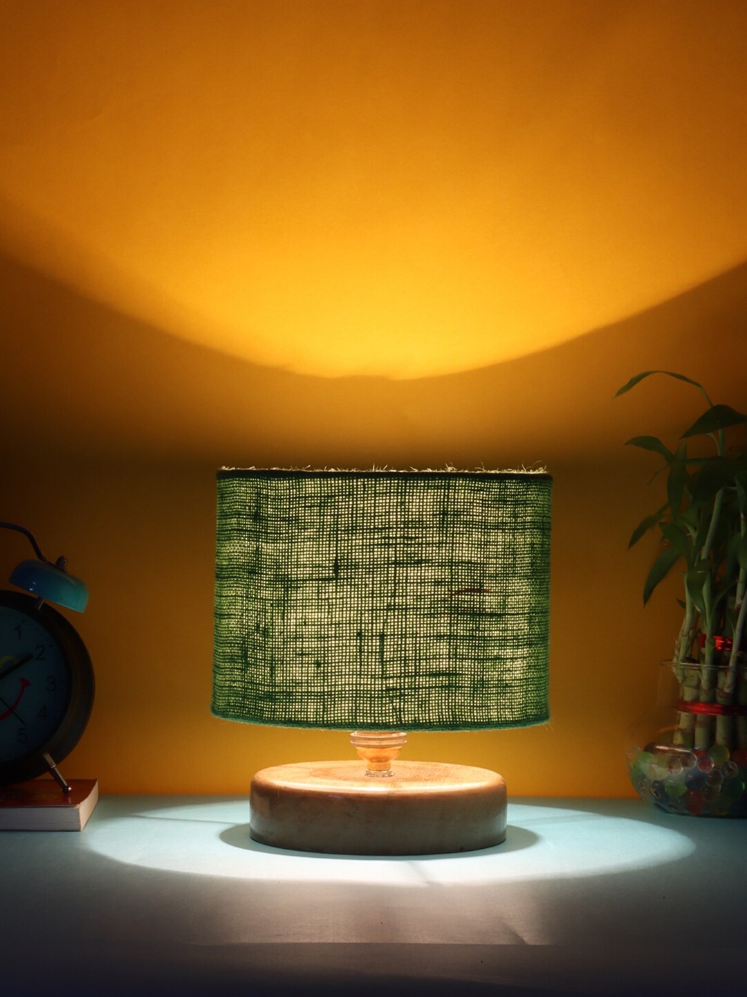 

Devansh Green Jute Table lamp with Wood Natural Base & Shade