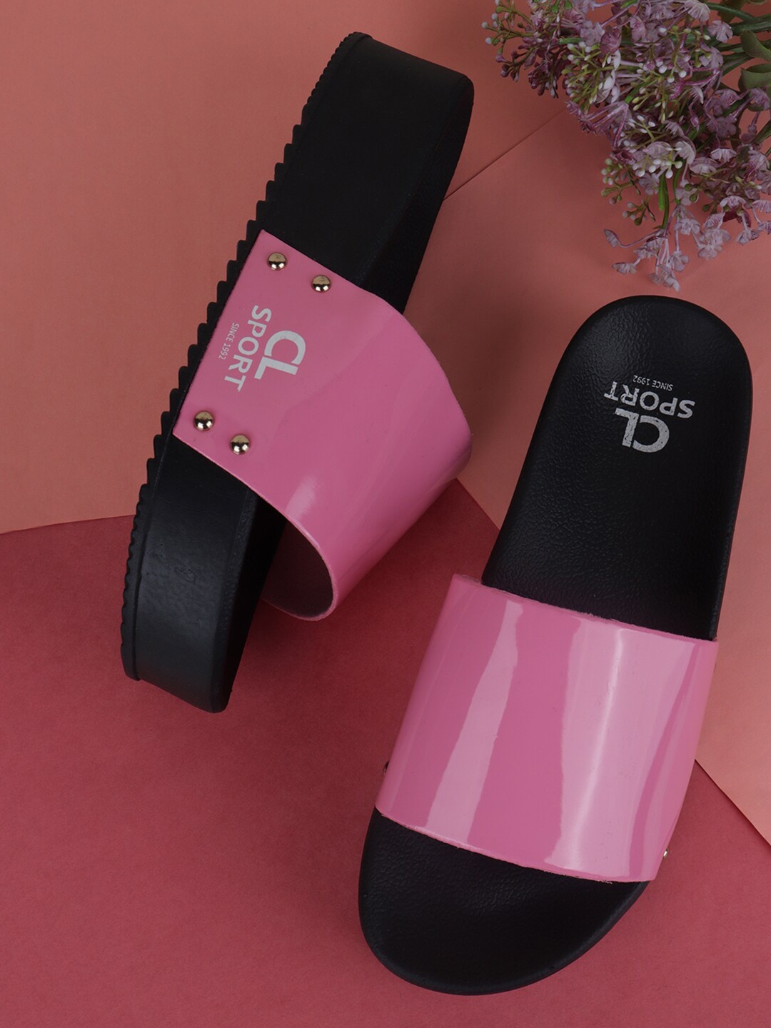 

Carlton London sports Women Pink & Black Sliders