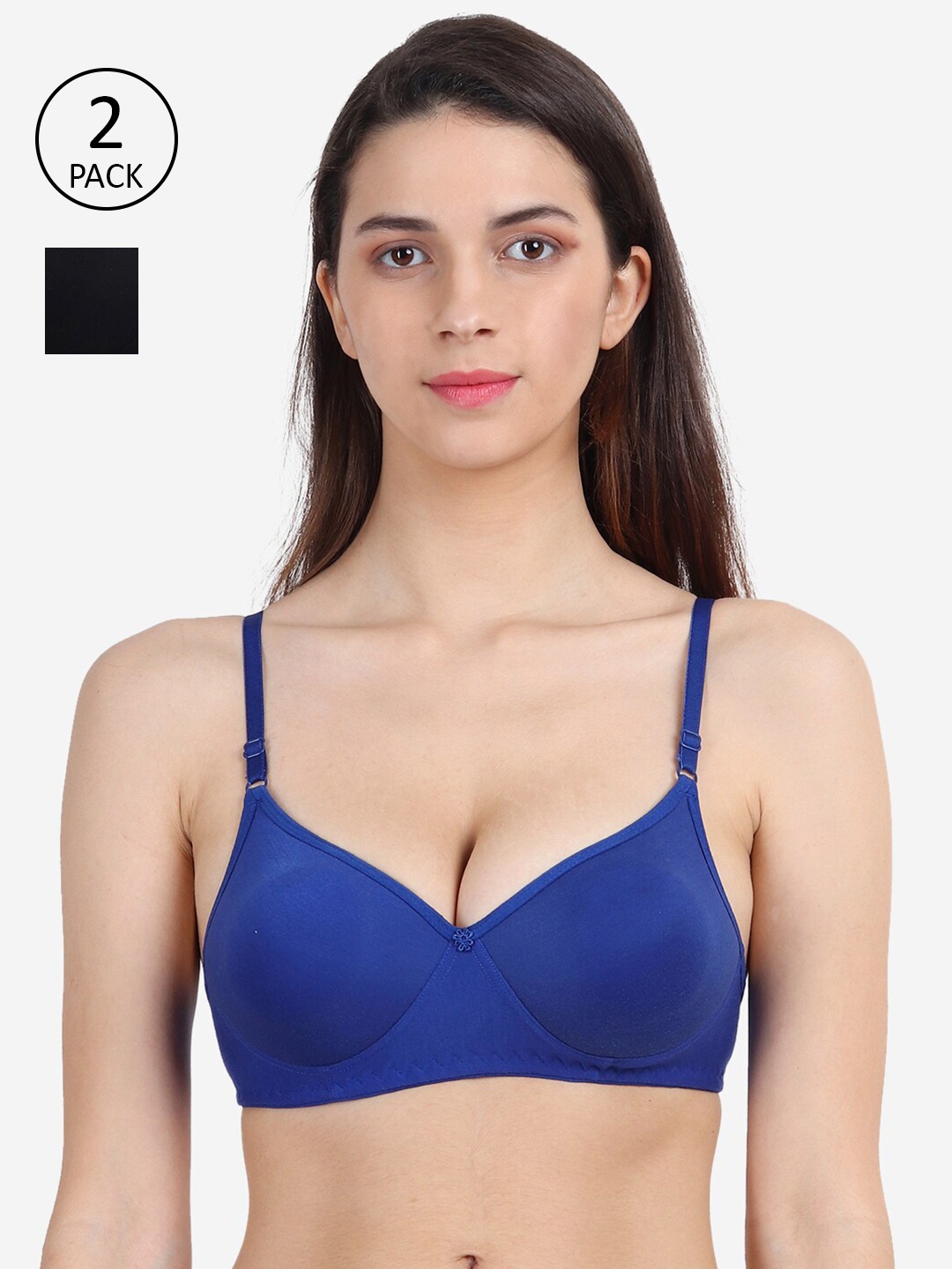 

XOXO Design Women Pack Of 2 Blue & Black Lightly Padded T-Shirt Bras