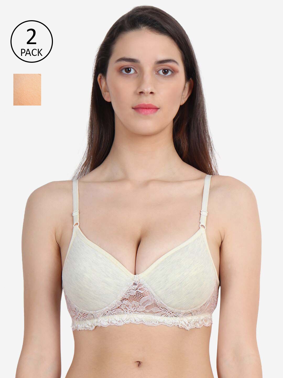 

XOXO Design Off Pack of 2 White & Beige Bralette Bra Lightly Padded XO-BR-PD202-OW-BG_30, Off white