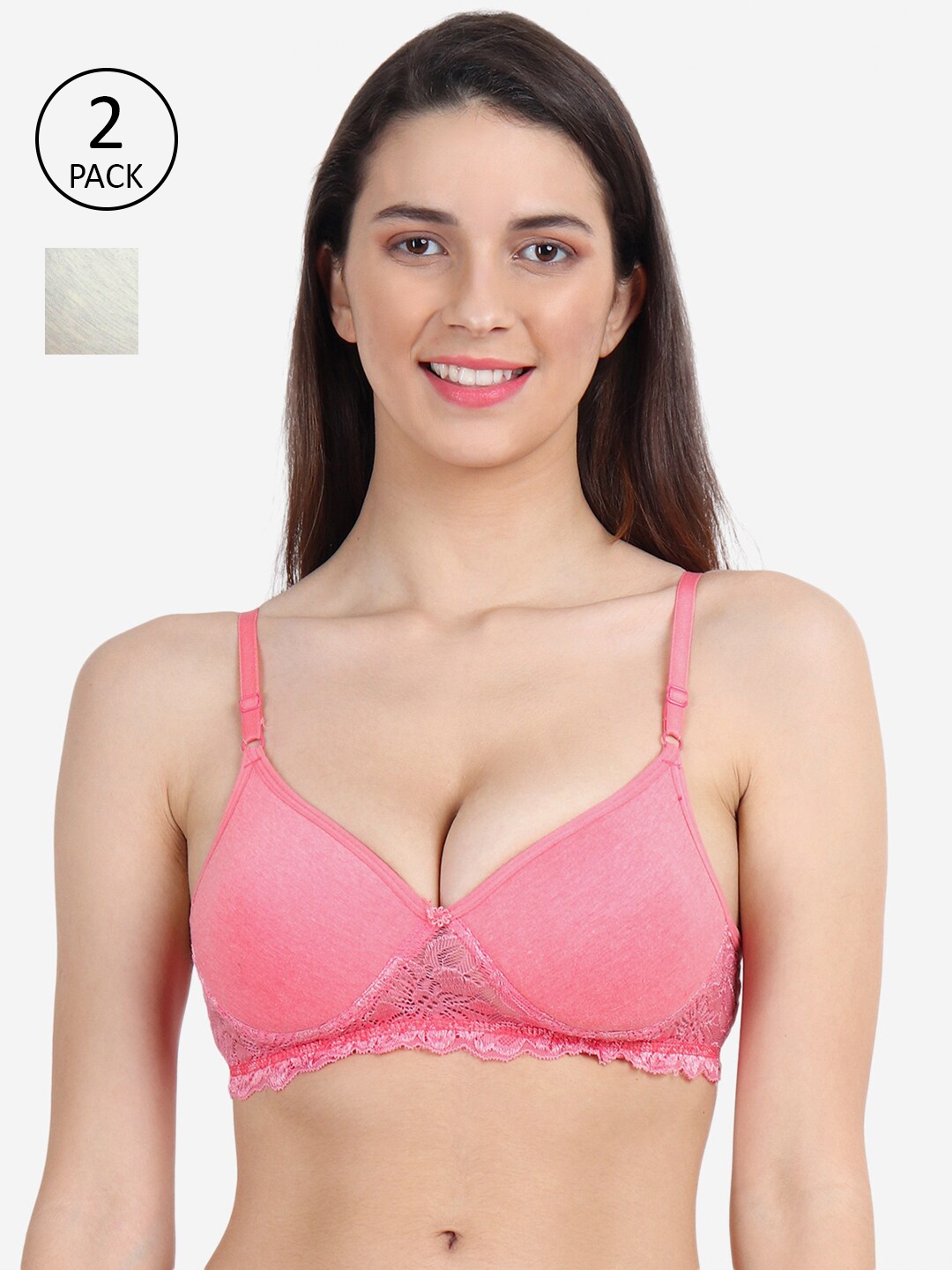 

XOXO Design Pack of 2 Bralette Bra Lightly Padded, Pink