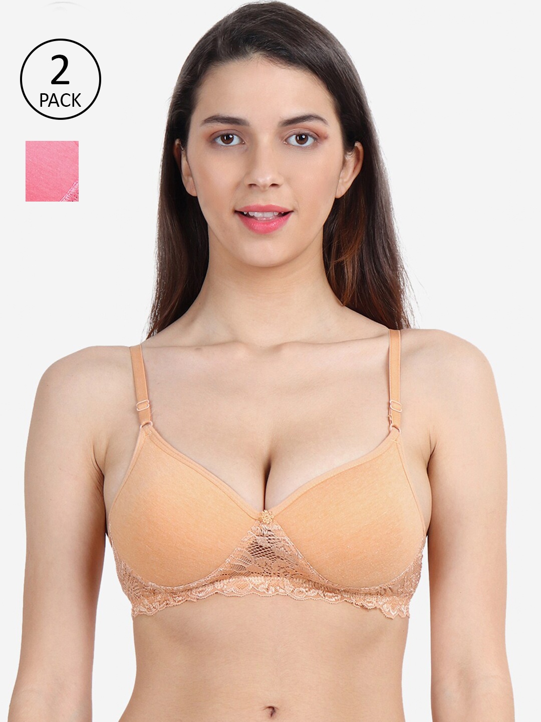 

XOXO Design Set-2 Beige & Pink Bralette Bra Lightly Padded