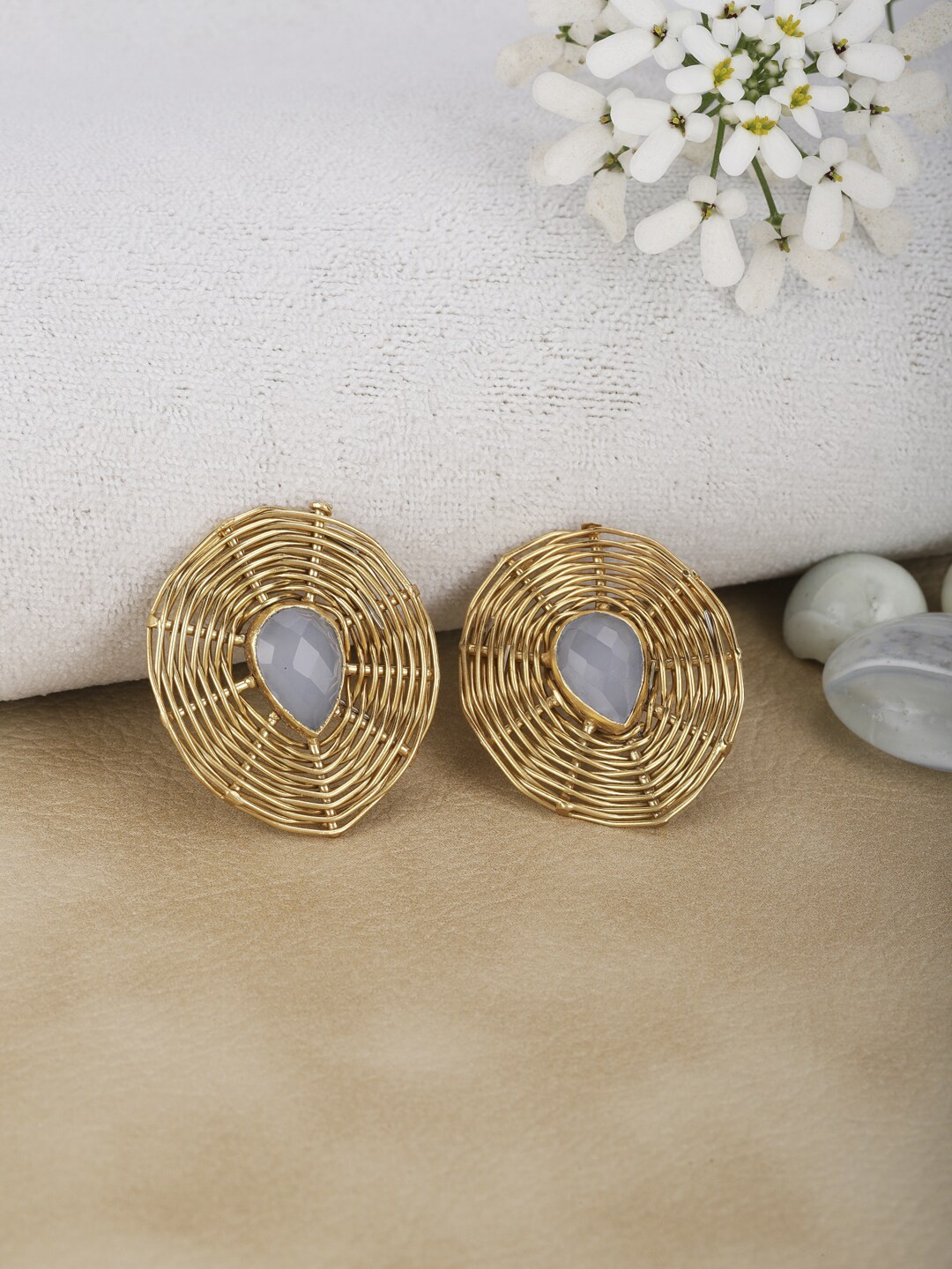 

Berserk Gold-Plated & Grey Contemporary Studs Earrings