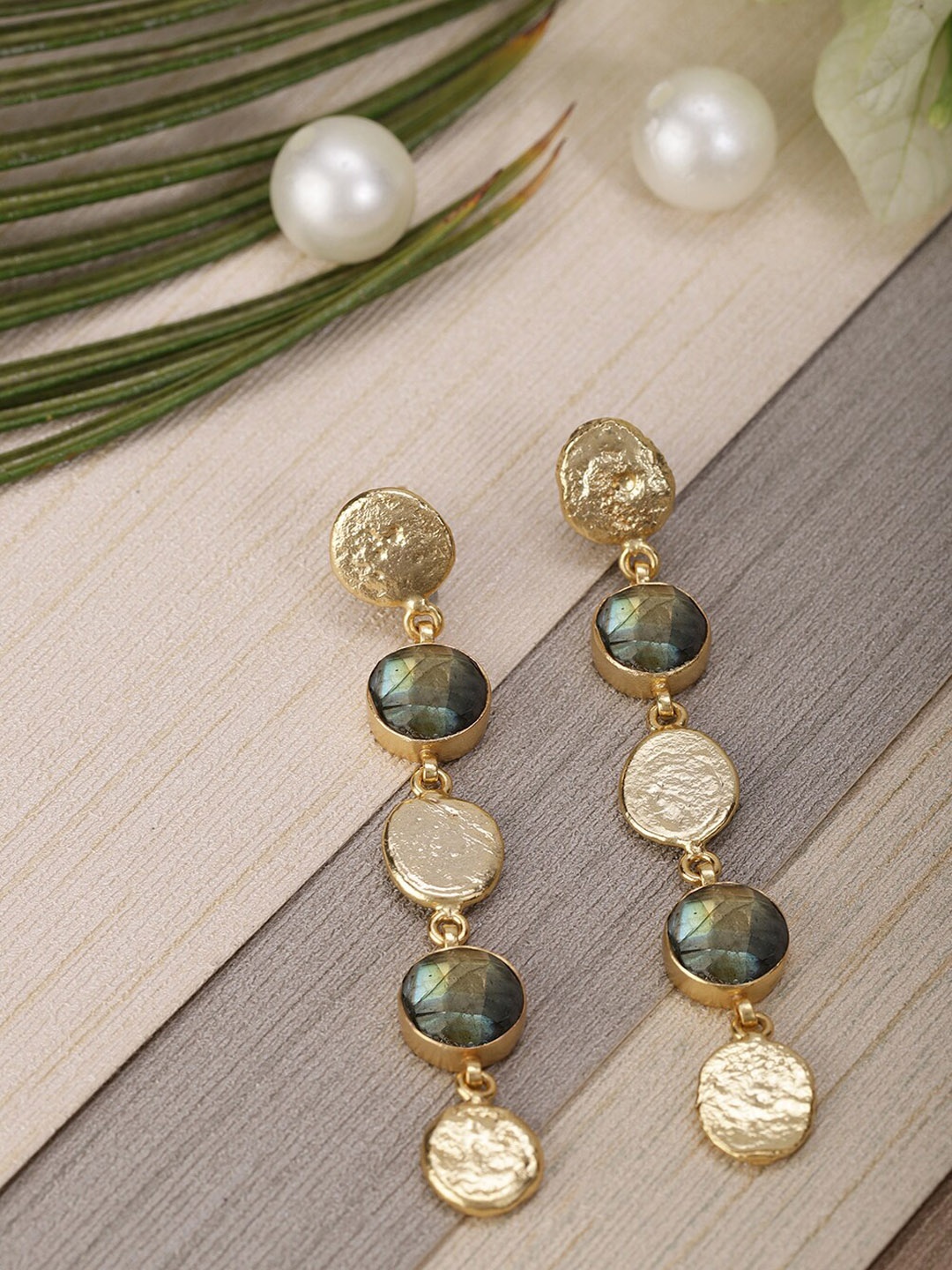 

Berserk Gold Plated Labrodorite Disc Drop Earrings