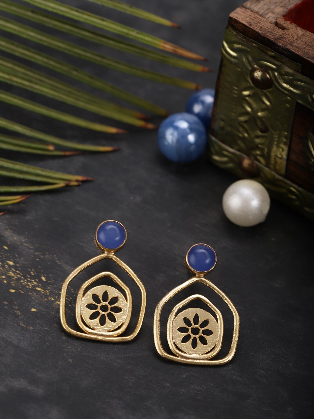 

Berserk Gold-Plated & Blue Contemporary Lapis Lazulli Drop Earrings