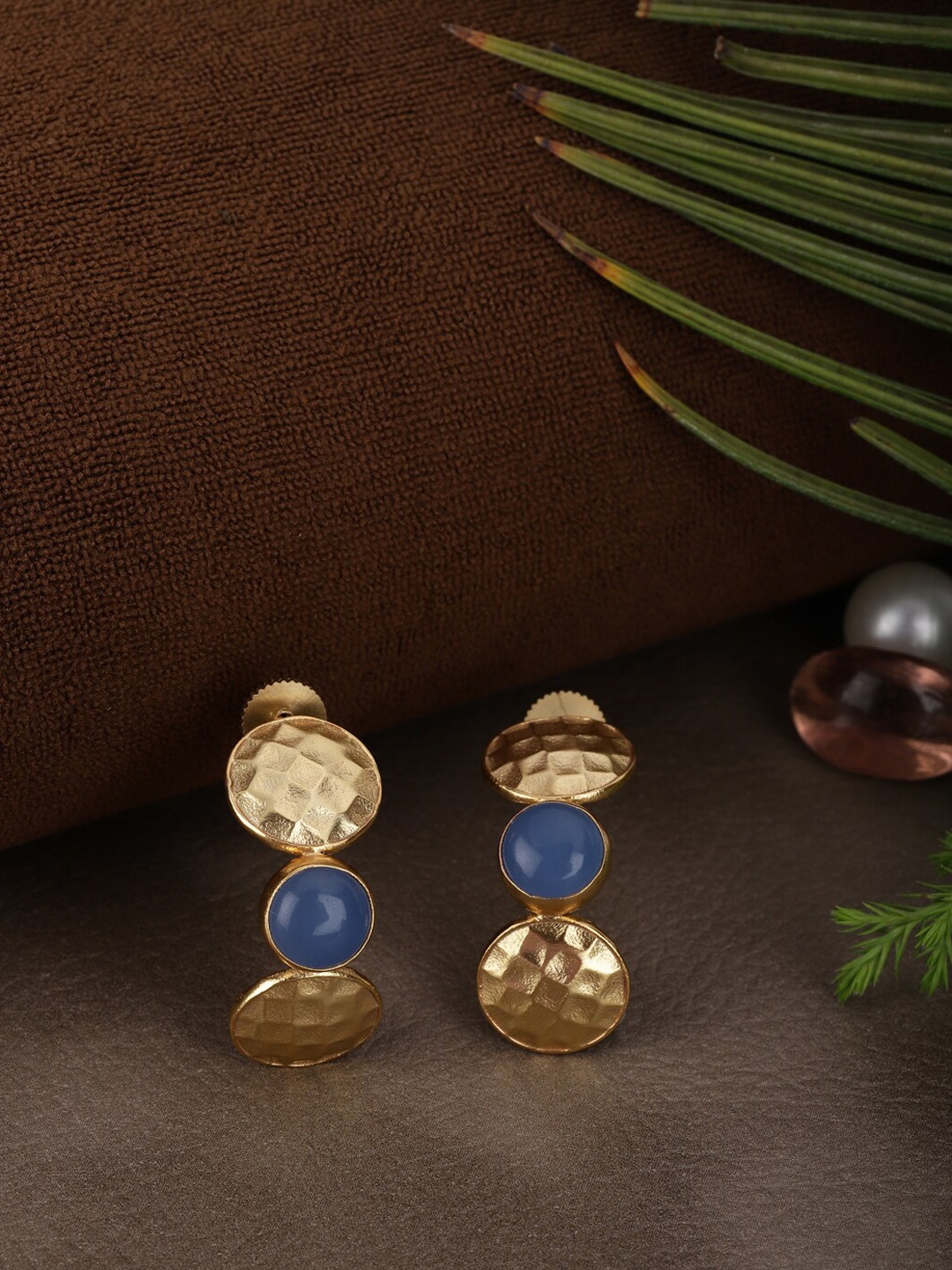 

Berserk Gold-Toned & Blue Contemporary Drop Earrings