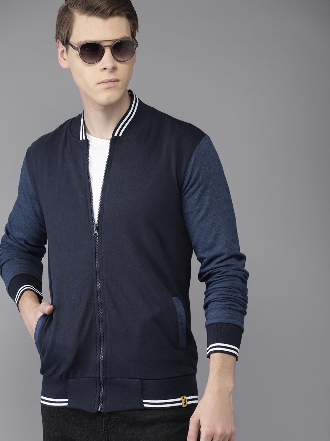 

Campus Sutra Men Navy Blue Windcheater Bomber Jacket