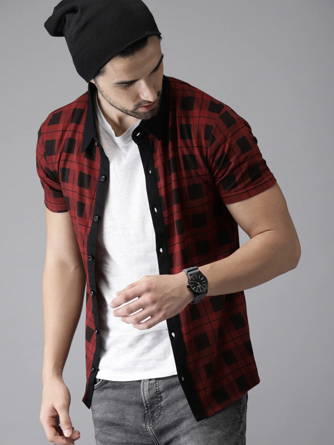 

Campus Sutra Men Red & Black Classic Tartan Checks Opaque Casual Cotton Shirt