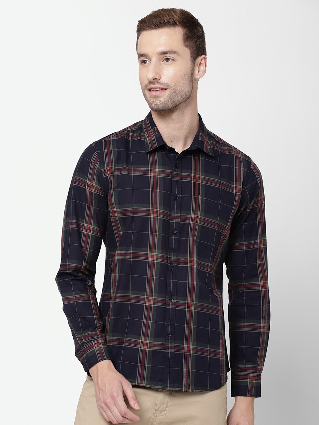

AD By Arvind Men Navy Blue Tartan Checks Opaque Checked Pure Cotton Casual Shirt